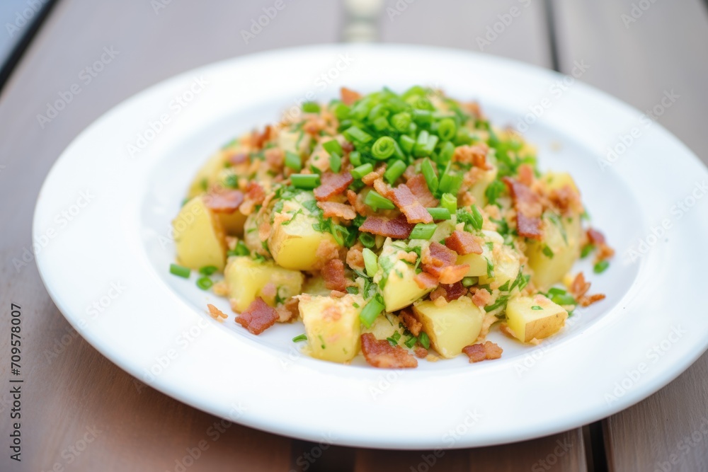 german potato salad with bacon bits and green onions