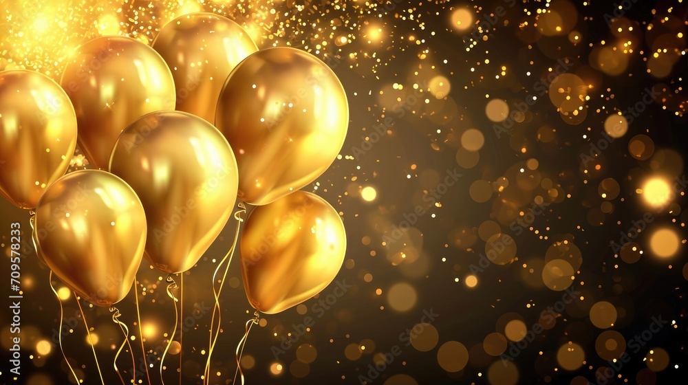 A vector decorative light celebration background adorned with gold balloons, offering ample space for text, Ai Generated. A vector decorative light celebration background adorned with gold balloons, offering ample space for text, Ai Generated.
