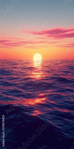 Cybernetic Ocean Sunset Glow Background created with Generative AI Technology