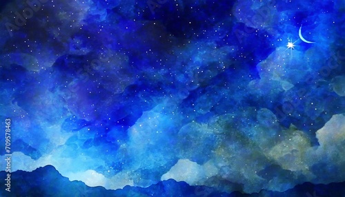 星空と雲 紺色 キラキラ イラスト