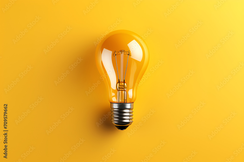 Yellow Light bulb on yellow background. top view. minimal concept. Yellow Light bulb on yellow background. top view. minimal concept.