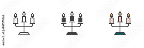 Candelabra with candles different style icon set
