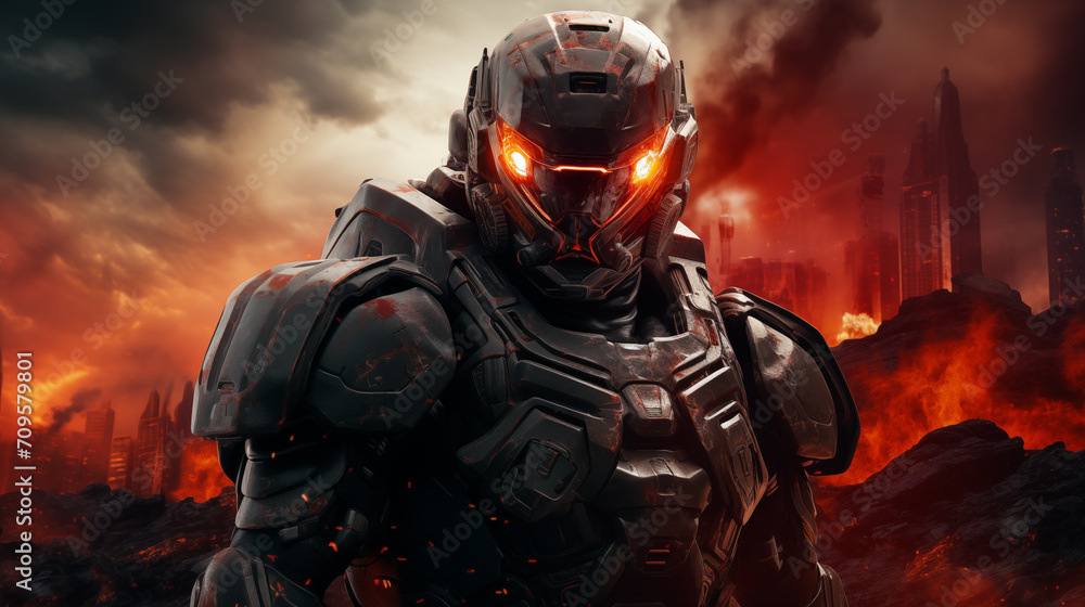 A soldier in a futuristic armor, fighting against an alien enemy space war background,sci-fi concept A soldier in a futuristic armor, fighting against an alien enemy space war background,sci-fi concept