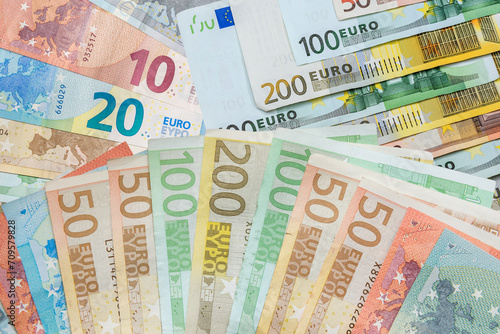 50 100 200 500 euro money bills as finance background