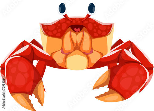 Cartoon sea crab character. Isolated vector marine animal with a hard exoskeleton, showcasing its intricate claws and antennae, multiple legs, and pincers. Underwater crustacean creature