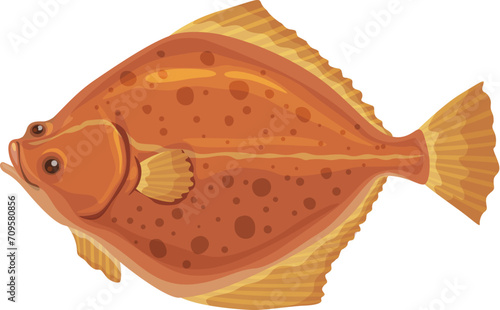 Cartoon flounder fish for seafood cuisine or sea food restaurant menu, isolated vector. Ocean fishing and marine market or seafood kitchen flounder flatfish or plaice fish for ocean gourmet cooking