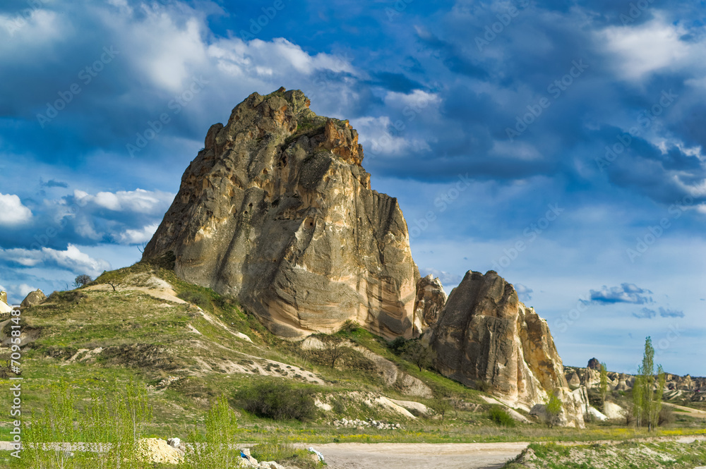 Typical Cappadocia landscape soft volcanic rock, shaped by erosion.