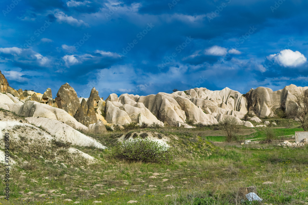 Typical Cappadocia landscape soft volcanic rock, shaped by erosion.