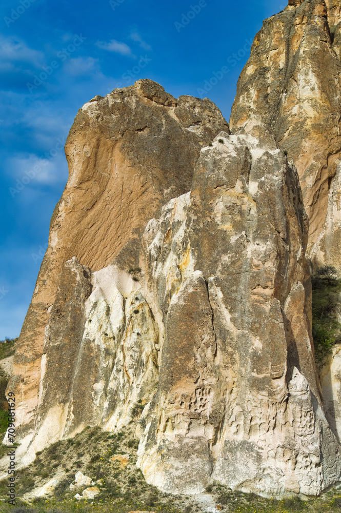 Typical Cappadocia landscape soft volcanic rock, shaped by erosion.
