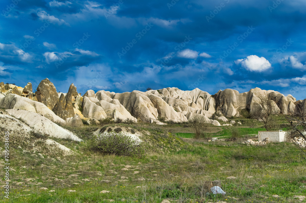 Typical Cappadocia landscape soft volcanic rock, shaped by erosion.