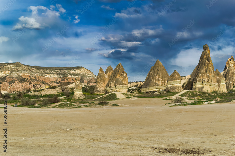 Typical Cappadocia landscape soft volcanic rock, shaped by erosion.