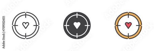 Target with heart different style icon set