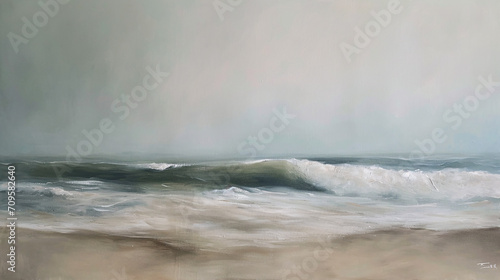 Beautiful watercolor painting of a stormy sea with large waves © Argun Stock Photos