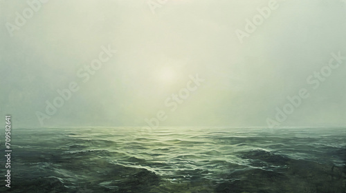 Fantasy seascape with fog. 3D rendering illustration. © Argun Stock Photos