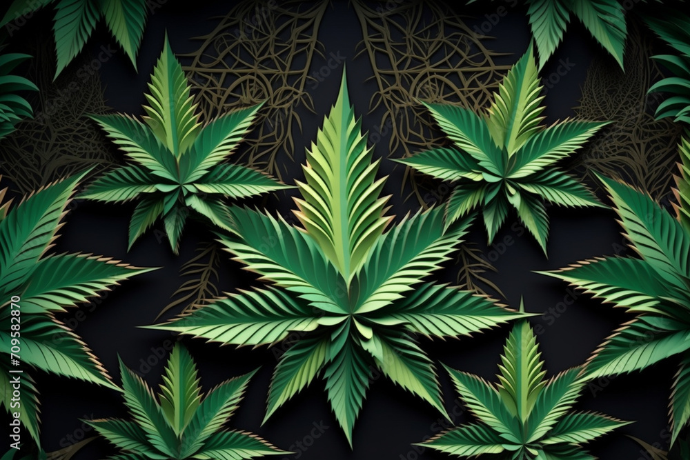 Banner consisting from traditional species marijuana in leaves, Ai generated