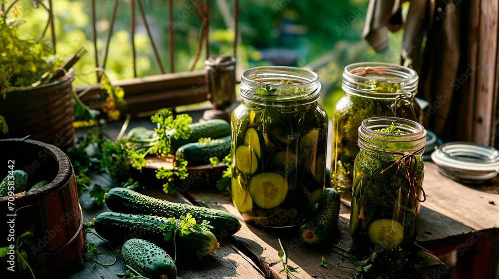 Preserved cucumbers in a jar. Selective focus. Preserved cucumbers in a jar. Selective focus.