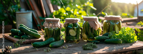Preserved cucumbers in a jar. Selective focus.