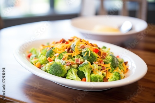 broccoli salad with bacon bits and cheddar cheese
