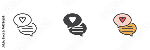 Speech bubble with heart different style icon set