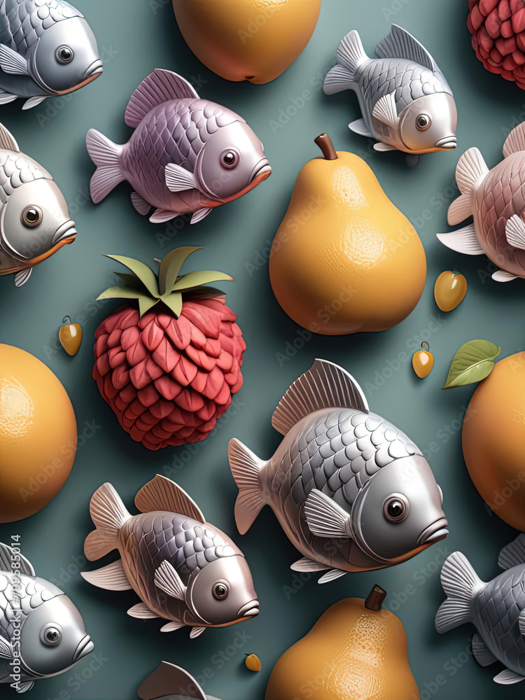 Whimsical Flat Pop Illustration - Surreal Fruit Portraits on Glistening ...