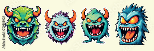 Cute monster stickers can be used to make mascot t-shirts and other icons