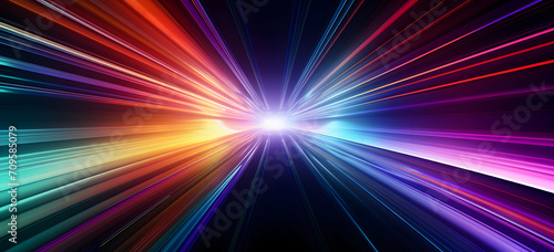 A tunnel with colorful lines and a light speed