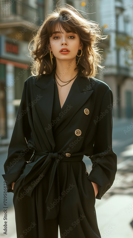 Woman in elegant black suit, ai generated