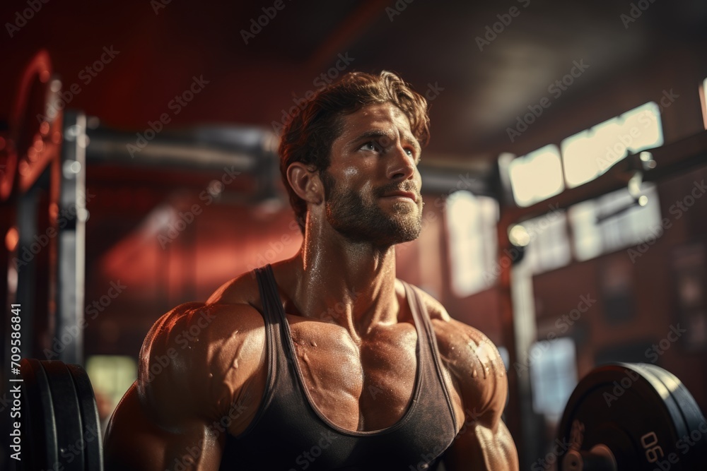 Obraz premium portrait of a man, Strength and Sweat: A Man's Workout Determination