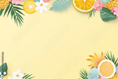 summer tropic travel vacation background, flat lay, top view, copy space, space for text, gentle minimalistic background