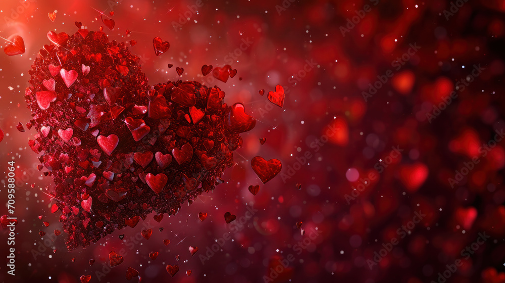 A heart composed of myriad smaller hearts floats amidst a dreamy red bokeh backdrop, symbolizing deep love and passion A heart composed of myriad smaller hearts floats amidst a dreamy red bokeh backdrop, symbolizing deep love and passion