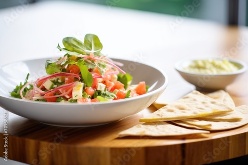 watermelon feta salad with a side of pita bread