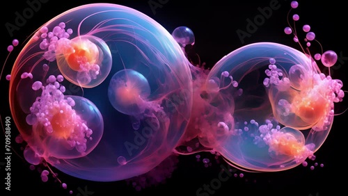 An intricate of cell migration and differentiation during the gastrulation stage of human embryo development, portrayed through detailed abstract forms. photo