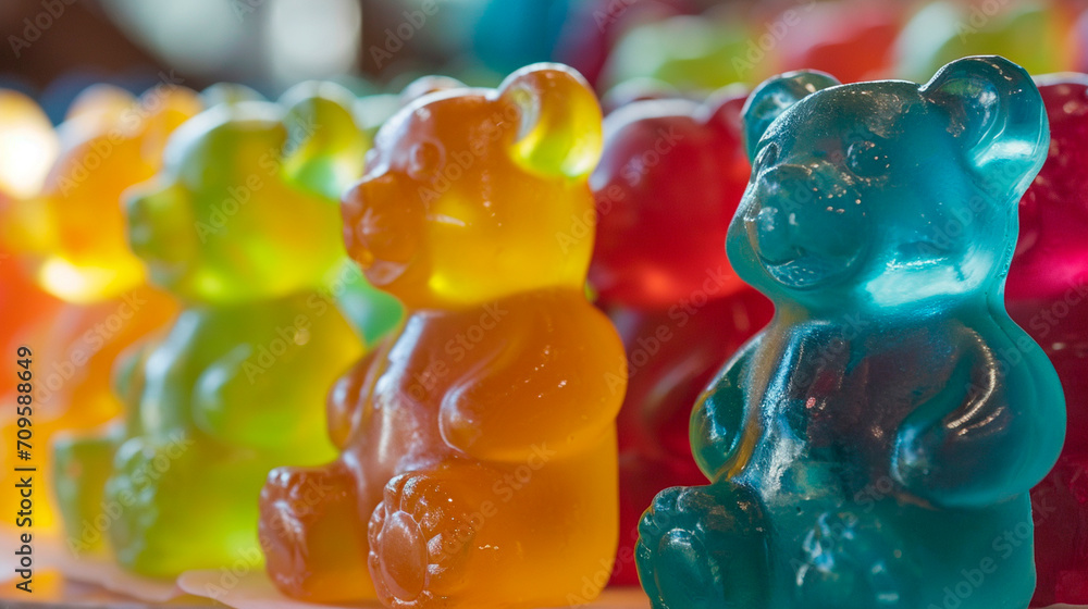 Multi-colored jelly bears. Selective focus.