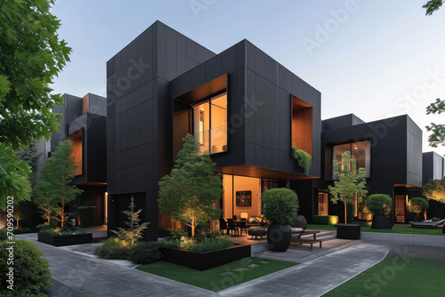 Contemporary Black Townhouses With Modular Design Stunning Residential Architecture Showcases Modernity © Anastasiia