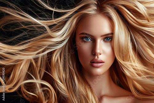 Dynamic Model Demonstrating Lustrous Blonde Hair In Mesmerizing Shampoo Advertisement