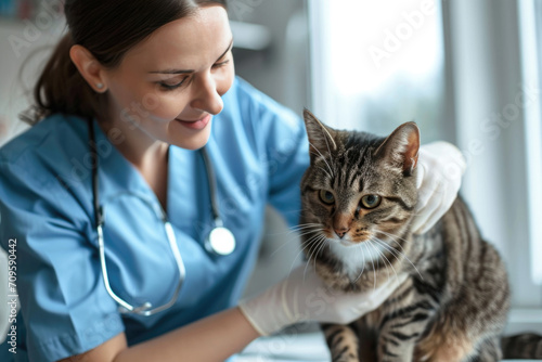 Female Vet Nurse Examining Cat During Routine Checkup In Veterinary Clinic