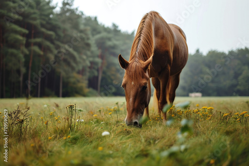 Joyful Equine Engaging In Pasture, Expansive View