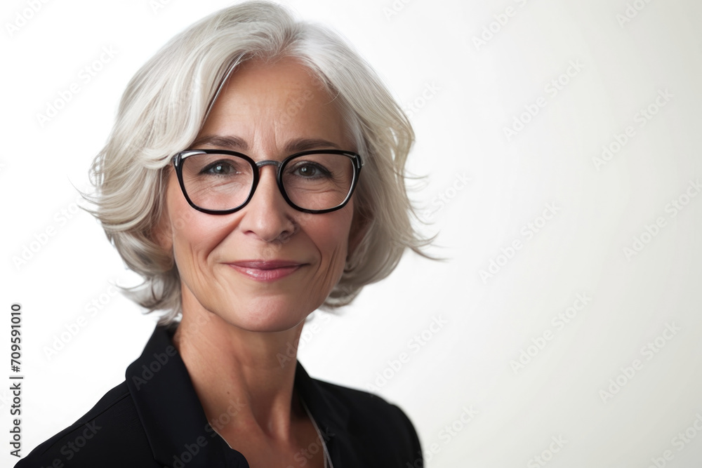 Confident Senior Businesswoman Captures Attention In Closeup Headshot On White Background