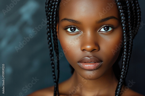 Elegant African American Woman Embraces Beauty And Confidence With Stunning Braids And Captivating Gaze