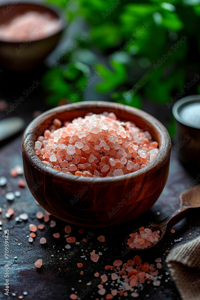 Himalayan pink salt in a plate. Selective focus. Himalayan pink salt in a plate. Selective focus.