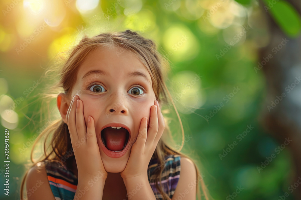 Young Girl Expresses Surprise And Delight With Hands Pressed Against Her Cheeks Young Girl Expresses Surprise And Delight With Hands Pressed Against Her Cheeks