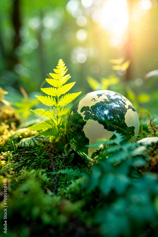 glass ball earth in nature. Selective focus. glass ball earth in nature. Selective focus.