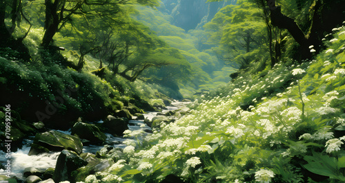 a river means the rocky hillside with lush green vegetation