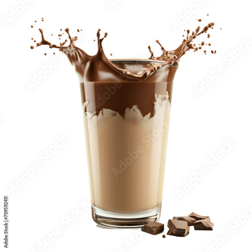 Milk and chocolate milk splashing out of glass