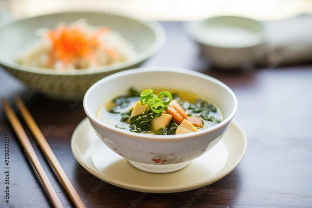 vegan miso soup version with chickpea tofu and kale vegan miso soup version with chickpea tofu and kale