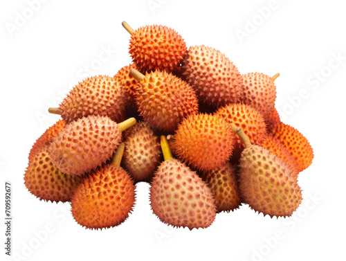 A cluster of spiky red salak fruit on a transparent background.