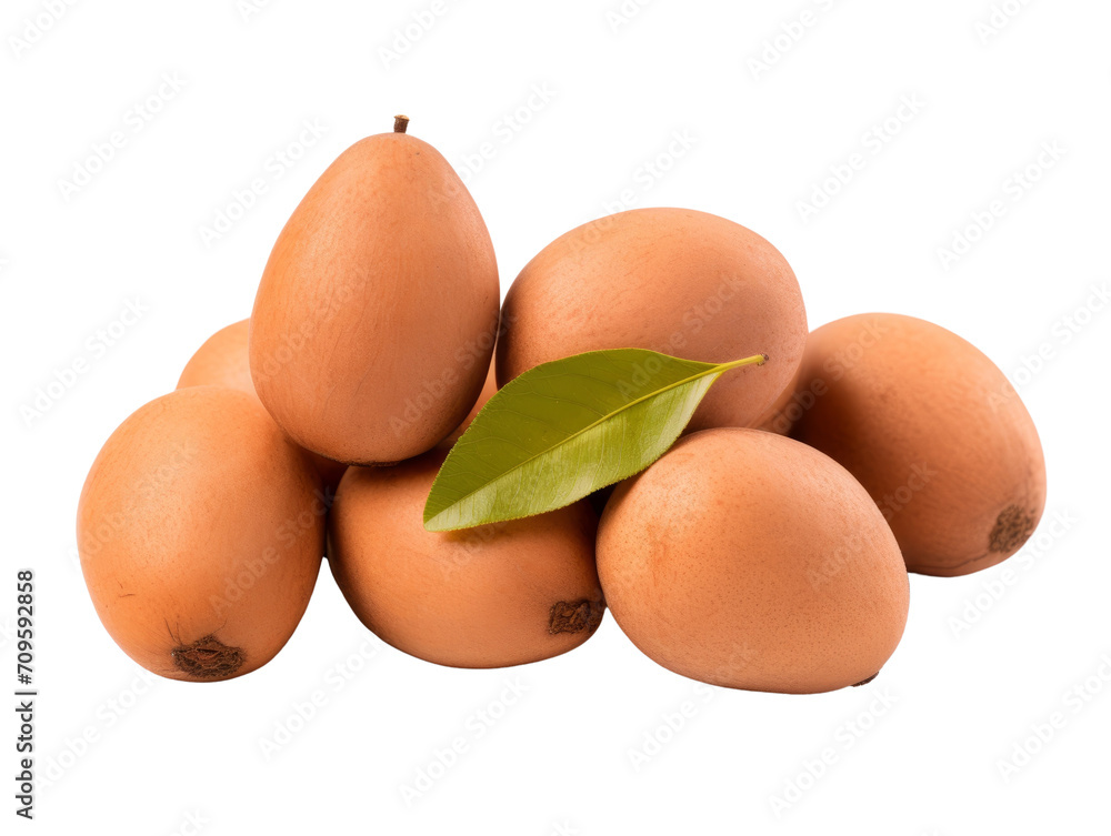 Bunch of ripe sapodilla fruits on a transparent background. Bunch of ripe sapodilla fruits on a transparent background.