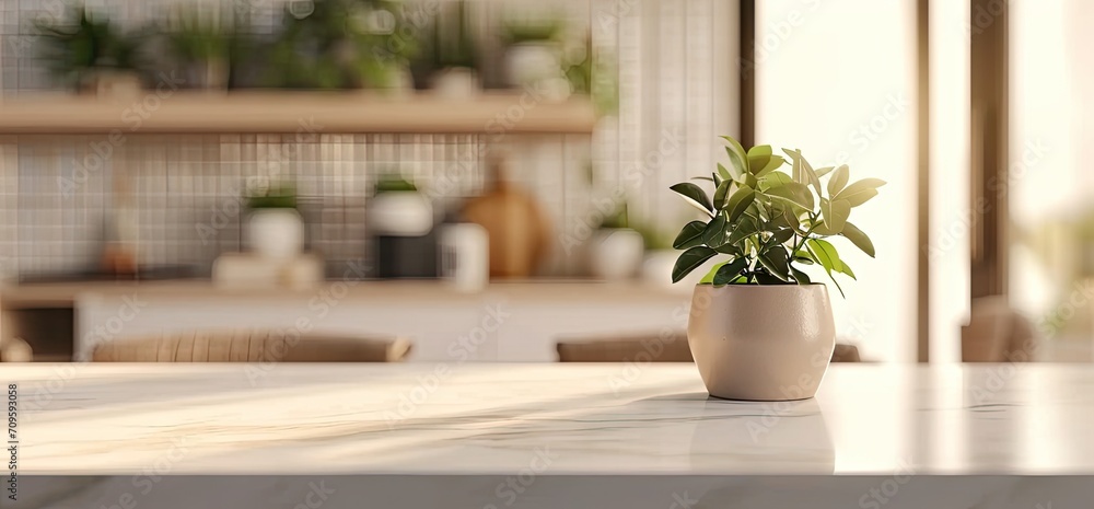 Harmonious home interior. Cozy living space featuring wooden table adorned with green potted plant creating natural and fresh atmosphere perfect for interior design concepts Harmonious home interior. Cozy living space featuring wooden table adorned with green potted plant creating natural and fresh atmosphere perfect for interior design concepts