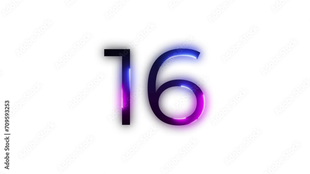 Neon number 16 with alpha channel, neon number sixteen Neon number 16 with alpha channel, neon number sixteen