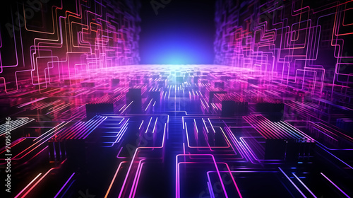 colorful neon Cyber circuit future technology background